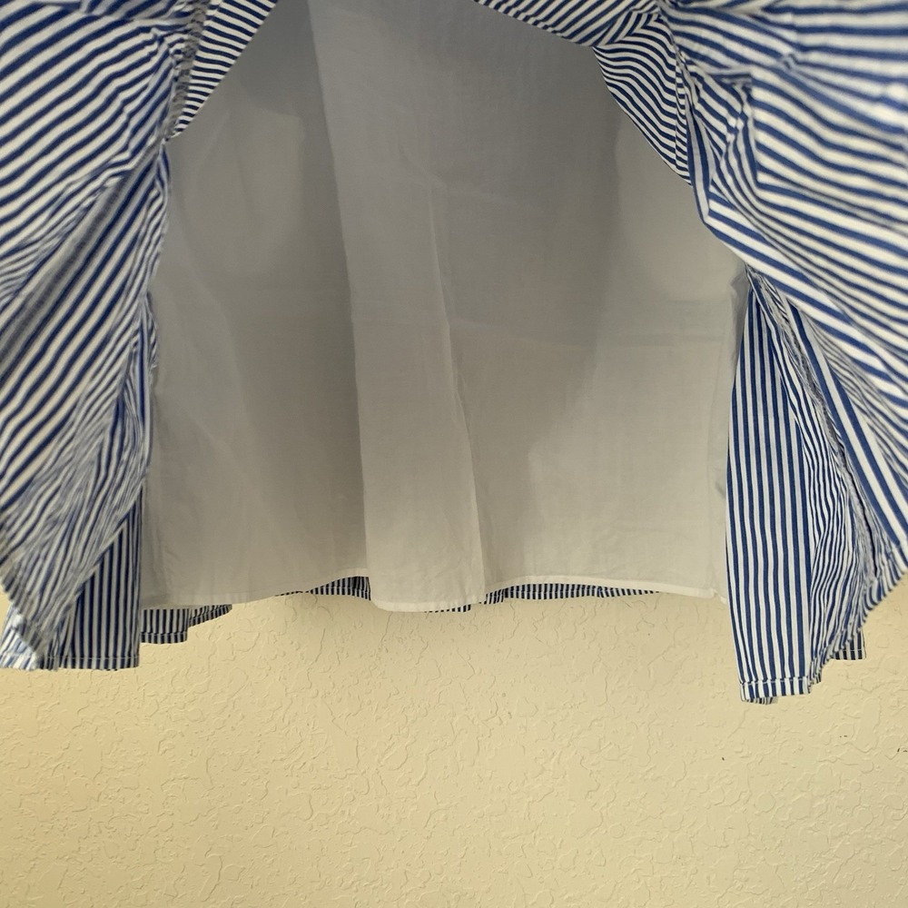 J CREW Leda Dress S Blue Stripe Embroidered Ruffle Hem‎ Boho Cottagecore Peasant - Picture 11 of 15